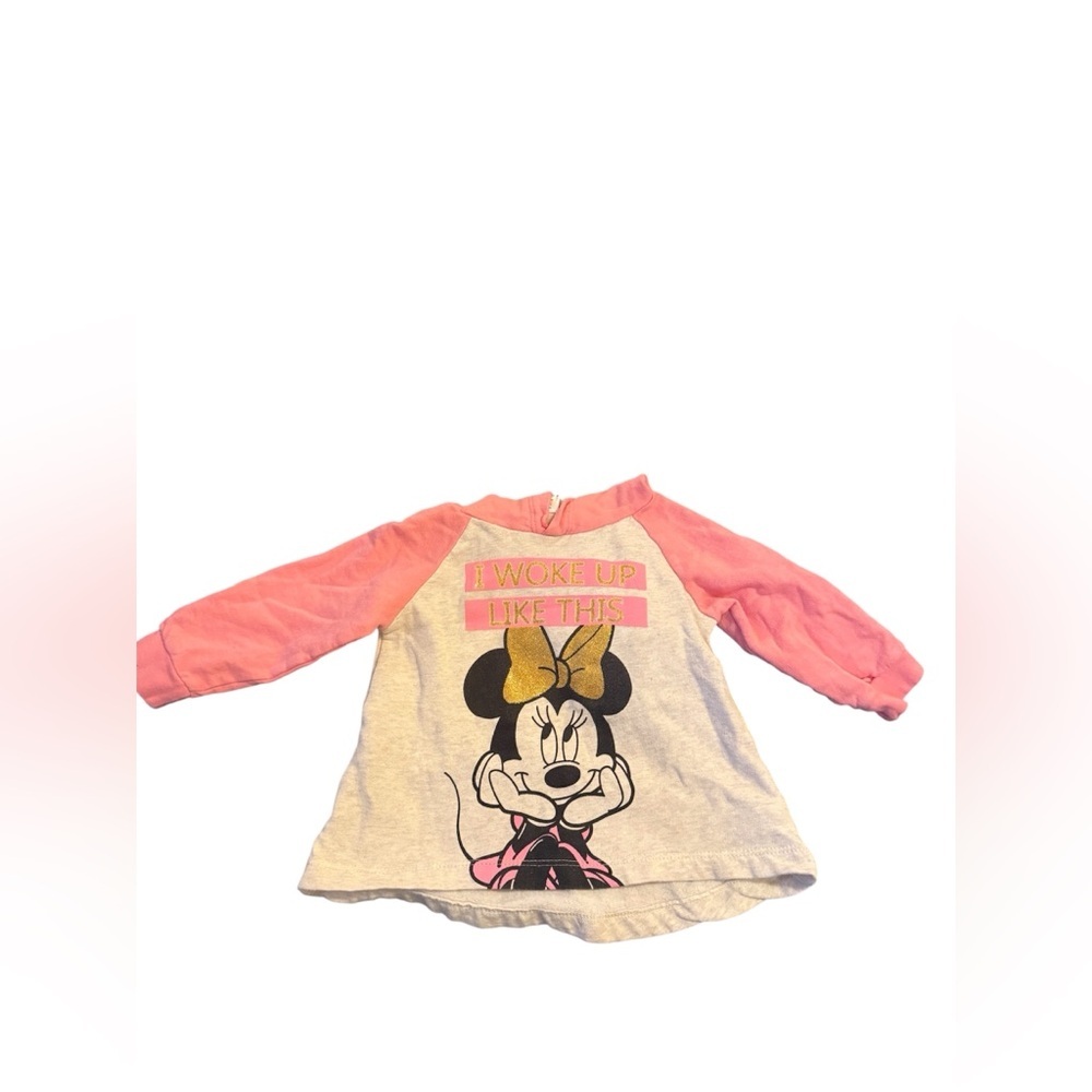 Disney Minnie Mouse Pink and Gray Long Sleeve Tee